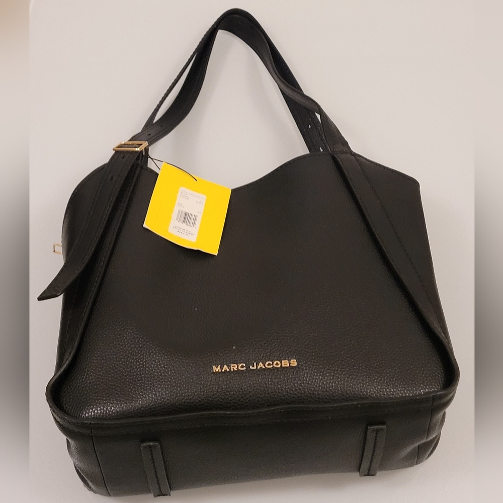 Marc Jacobs Black Leather Tote Bag with Gold Logo - Picture 4 of 11